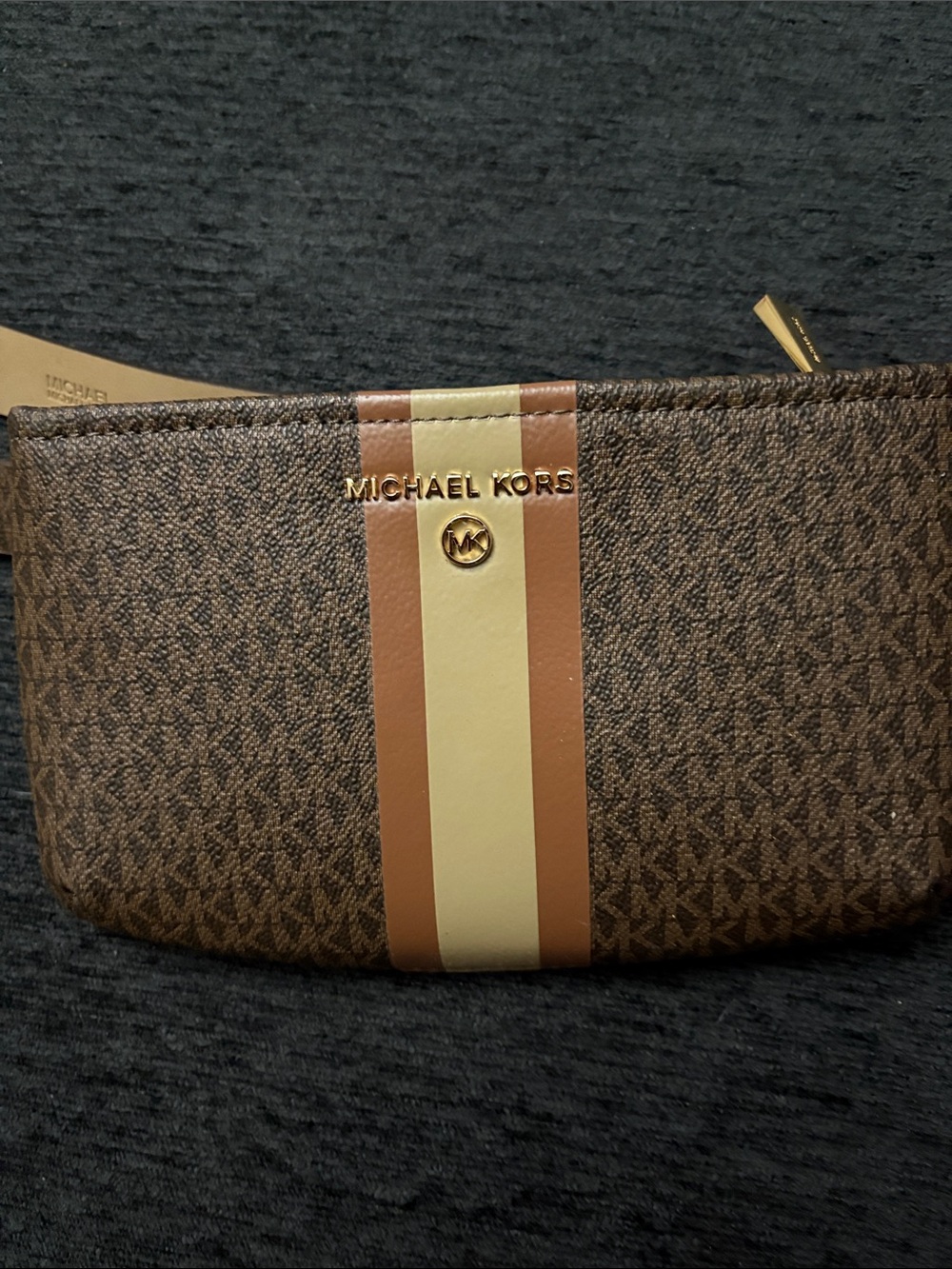 Michael Kors Brown and Tan Stripe Signature Toiletry Pouch